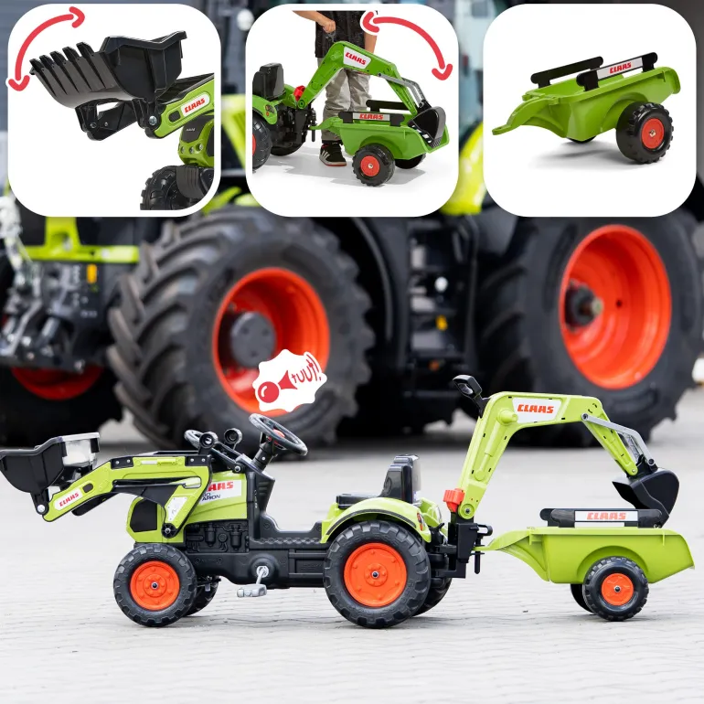 Tractopelle Claas avec excavatrice et remorque