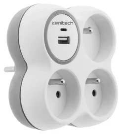 Triplite 16A + chargeurs USB A+C + blanc/gris bolea