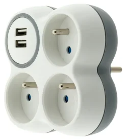 Triplite 3x16A + 2 USB façade blanc/gris bolea