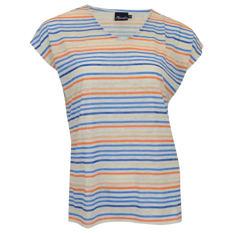T-shirt femme Ilune rayé bleu/orange MORAN'S