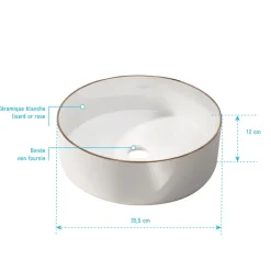 Vasque à poser ronde blanc brillant + liseret or AURLANE
