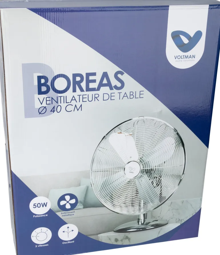 Ventilateur de table Boras chromé Ø40cm 50W VOLTMAN