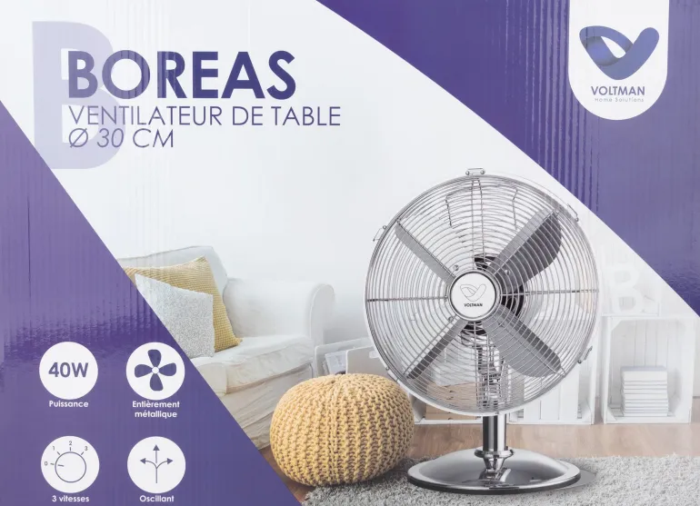 Ventilateur de table Boreas chromé Ø30cm 40W VOLTMAN