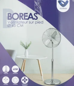 Ventilateur sur pied Boreas chromé Ø45cm 60W VOLTMAN