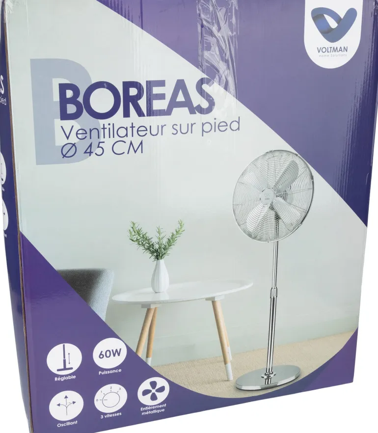 Ventilateur sur pied Boreas chromé Ø45cm 60W VOLTMAN