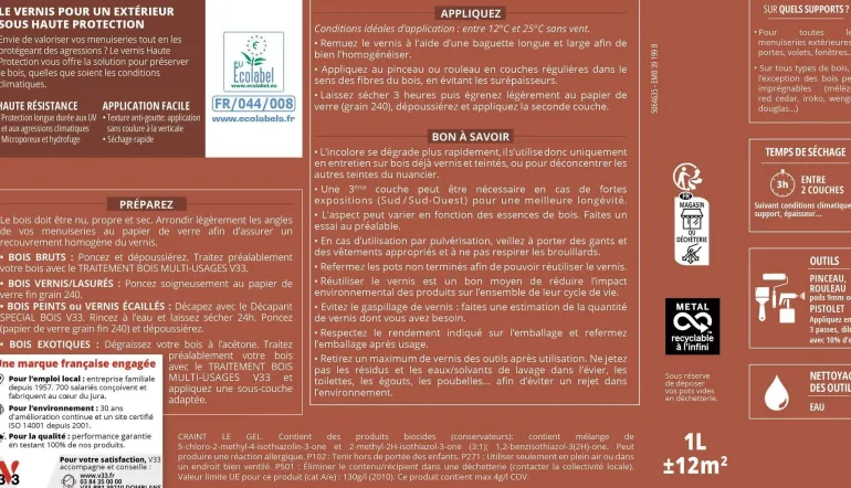 Vernis bois extérieur haute protection incolore 0,5L V33