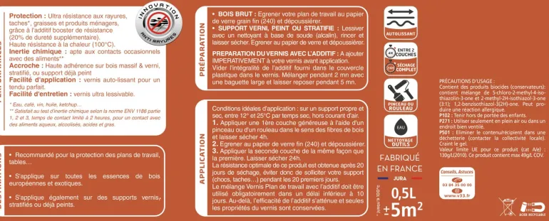 Vernis Plan de Travail incolore satin 0,5L V33