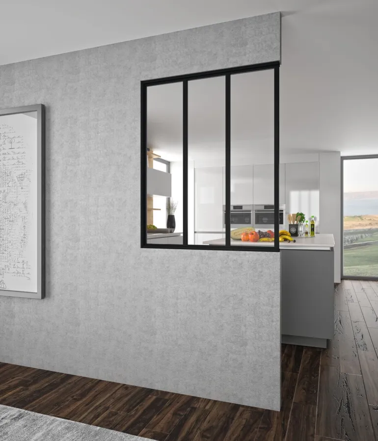 Verrière Louvre alu noir sablé verre clair 1125 x 1230 mm