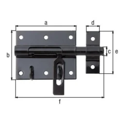 Verrou porte-cadenas zingué noir + gâche attachée 80/116 mm
