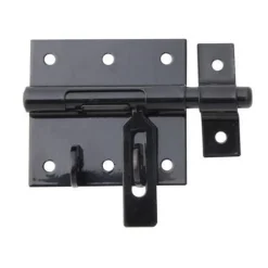 Verrou porte-cadenas zingué noir + gâche attachée 66/100 mm