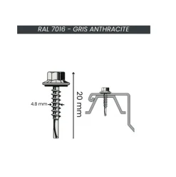 Vis de couturage 4,8x20mm de tôles gris anthracite (x25)