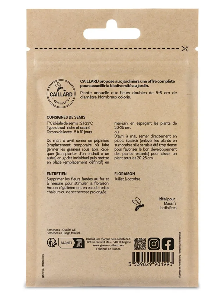 Zinnia Double Nain varié 2g CAILLARD
